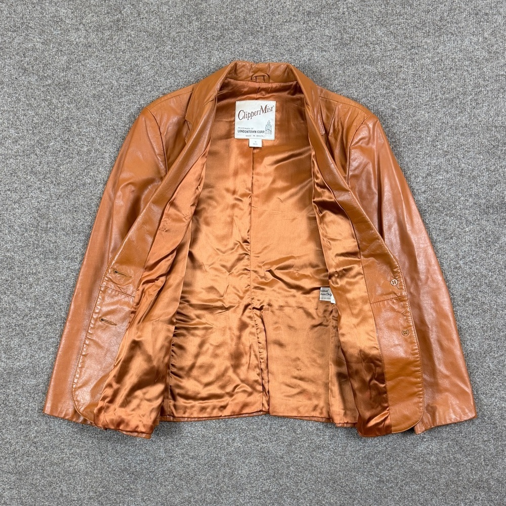 VTG Clipper Mist Genuine Leather Blazer Jacket Women’s L Tan Rust Retro 70s 80s - Picture 6 of 15